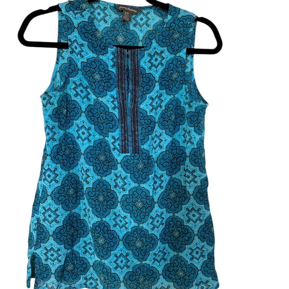 Tommy Bahama Turquoise and Navy Sleeveless Blouse
